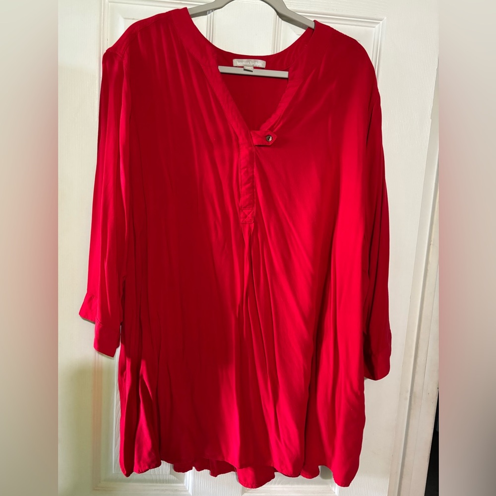 Woman Within Bright Red Tunic Top